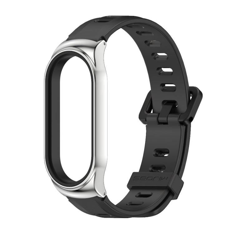 For Xiaomi Mi Band 8 Mijobs CS Case Flat Hole Silicone Watch Band(Black Silver)