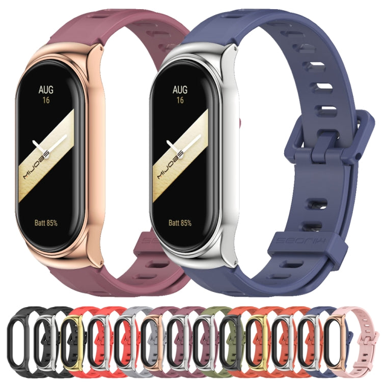 For Xiaomi Mi Band 8 Mijobs CS Case Flat Hole Silicone Watch Band(Blue Silver)