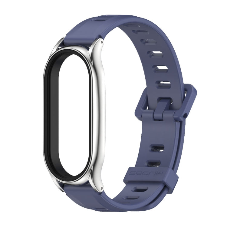 For Xiaomi Mi Band 8 Mijobs Plus Case Flat Hole Silicone Watch Band(Blue Silver)