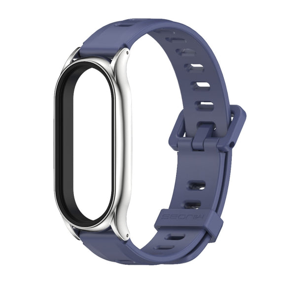 For Xiaomi Mi Band 8 Mijobs Plus Case Flat Hole Silicone Watch Band(Blue Silver)