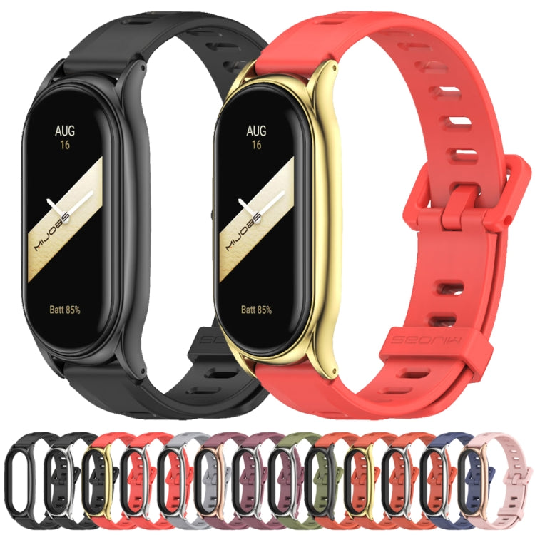For Xiaomi Mi Band 8 Mijobs Plus Case Flat Hole Silicone Watch Band(Blue Silver)