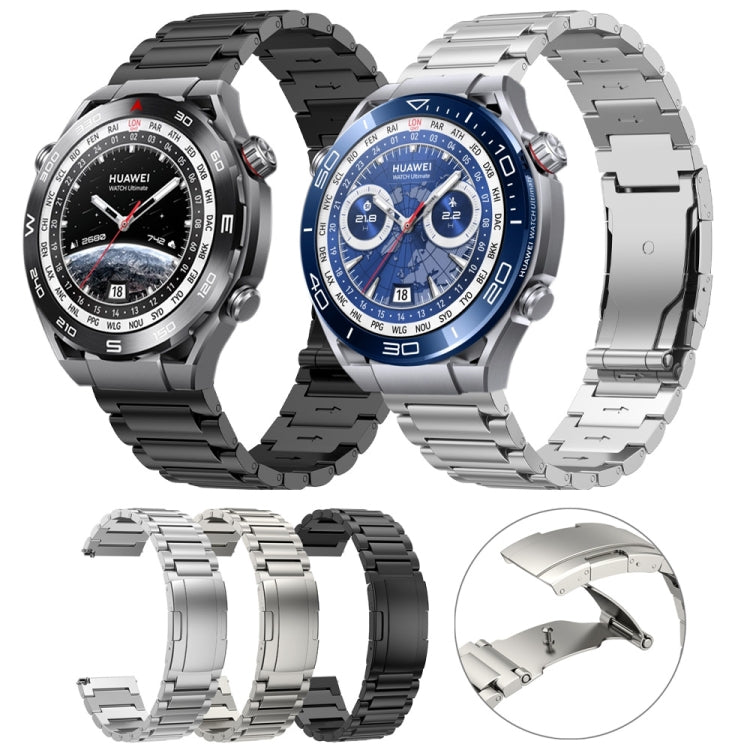 22mm Three Strains Vertical Riser Turtle Buckle Titanium Metal Watch Band(Black)