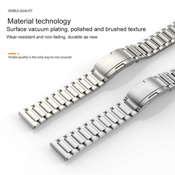 22mm Three Strains Vertical Riser Turtle Buckle Titanium Metal Watch Band(Titanium Gray)