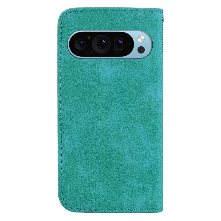 For Google Pixel 9 7-shaped Embossed Leather Phone Case(Green)