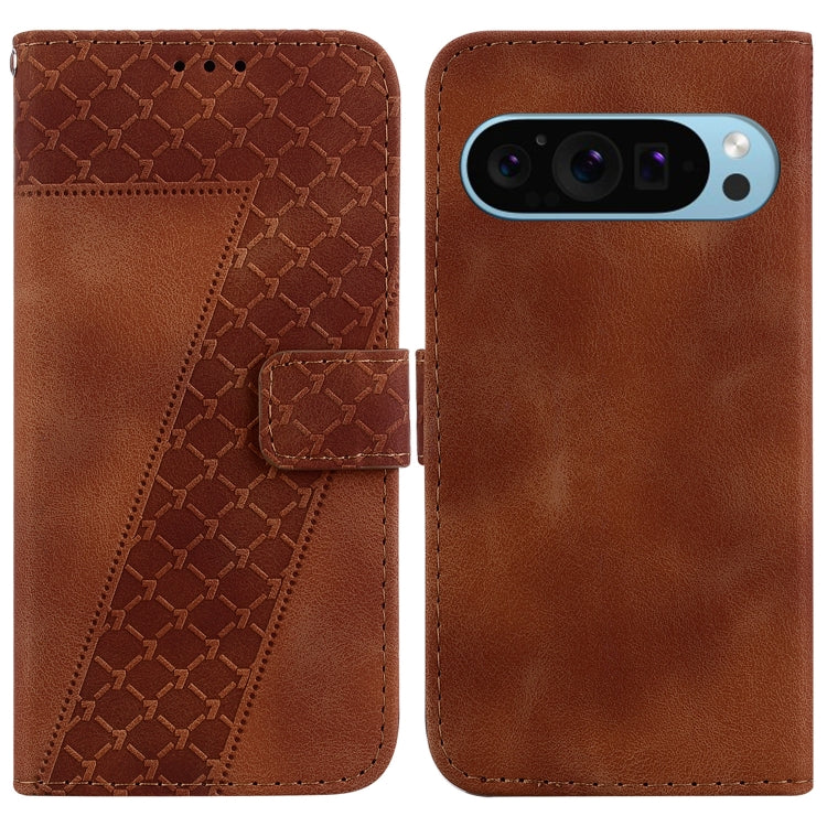 For Google Pixel 9 7-shaped Embossed Leather Phone Case(Brown)