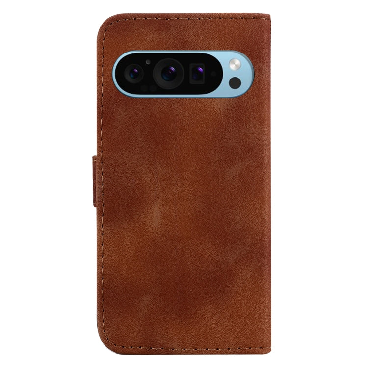 For Google Pixel 9 7-shaped Embossed Leather Phone Case(Brown)