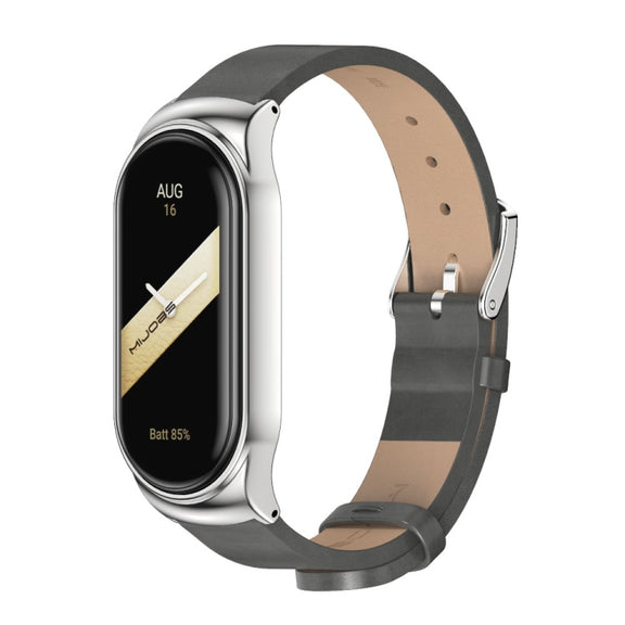 For Xiaomi Mi Band 8 Mijobs CS Case Microfiber PU Leather Watch Band(Grey Silver)