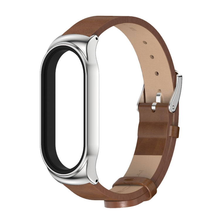 For Xiaomi Mi Band 8 Mijobs CS Case Microfiber PU Leather Watch Band(Brown Silver)