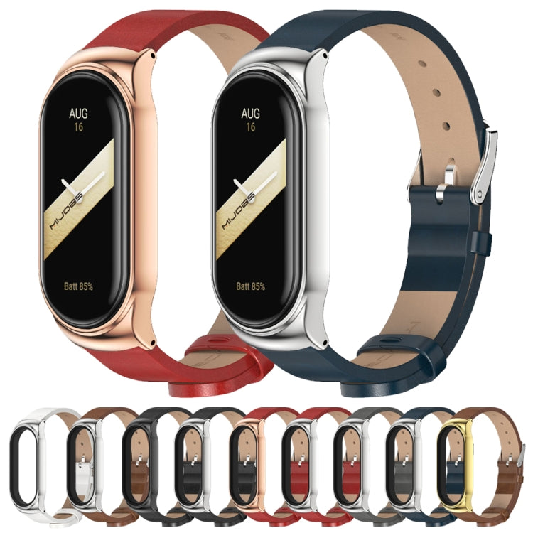 For Xiaomi Mi Band 8 Mijobs CS Case Microfiber PU Leather Watch Band(White Silver)