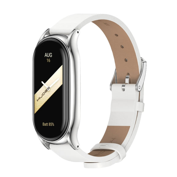 For Xiaomi Mi Band 8 Mijobs Plus Case Microfiber PU Leather Watch Band(White Silver)