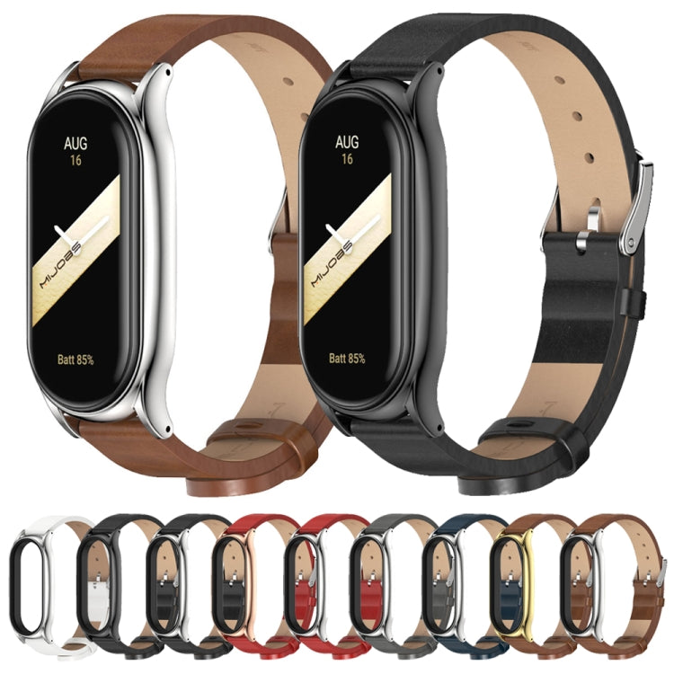 For Xiaomi Mi Band 8 Mijobs Plus Case Microfiber PU Leather Watch Band(White Silver)