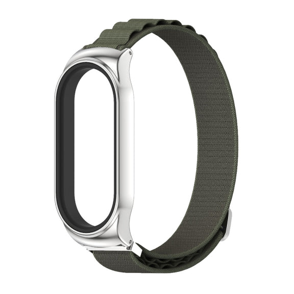 For Xiaomi Mi Band 8 Mijobs CS Case Nylon Breathable Watch Band(Army Green Silver)