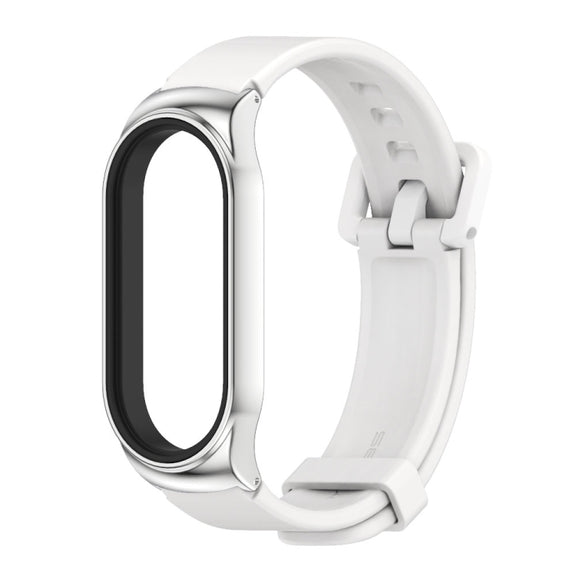 For Xiaomi Mi Band 8 Mijobs CS Case Silicone Watch Band(White Silver)