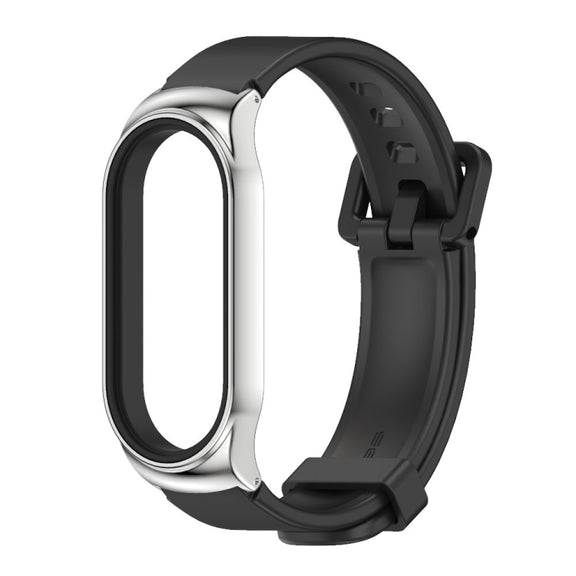 For Xiaomi Mi Band 8 Mijobs CS Case Silicone Watch Band(Black Silver)