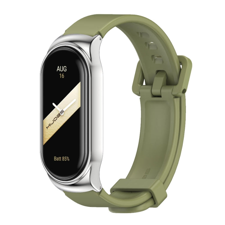 For Xiaomi Mi Band 8 Mijobs CS Case Silicone Watch Band(Army Green Silver)