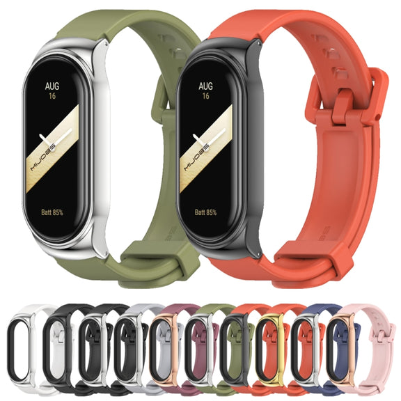 For Xiaomi Mi Band 8 Mijobs CS Case Silicone Watch Band(Black Silver)