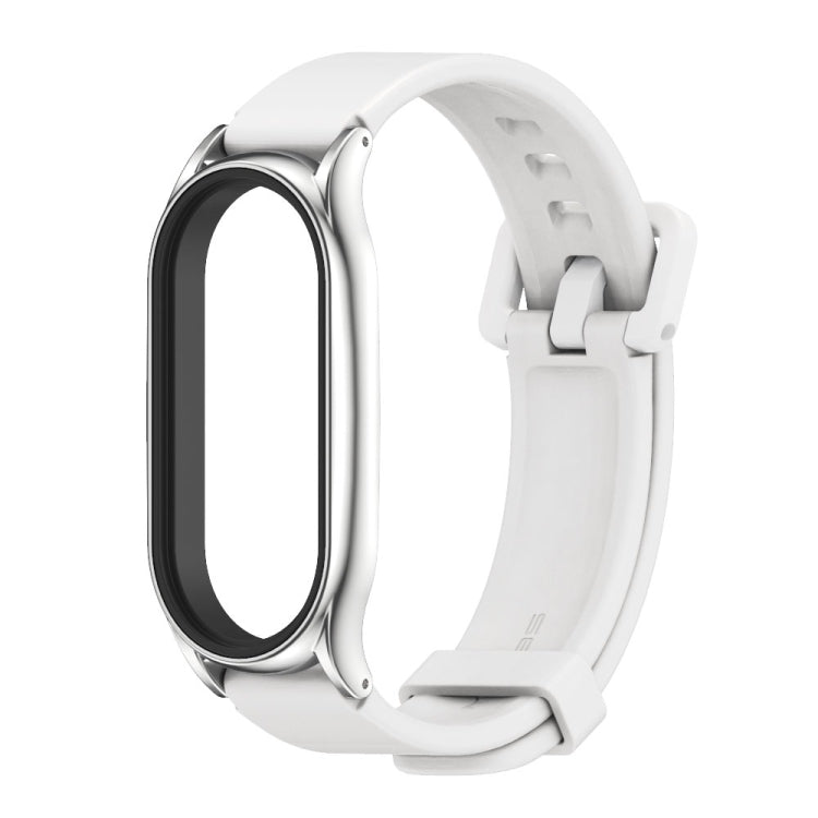 For Xiaomi Mi Band 8 Mijobs Plus Case Silicone Watch Band(White Silver)
