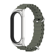 For Xiaomi Mi Band 8 Mijobs CS Case Marine Silicone Breathable Watch Band(Khaki Green Silver)