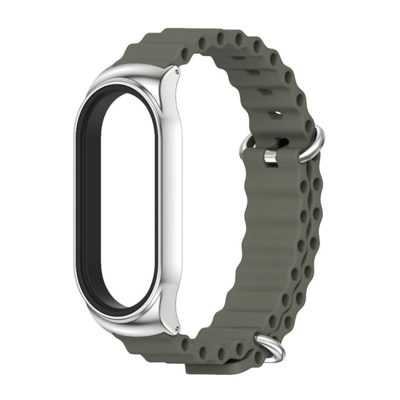 For Xiaomi Mi Band 8 Mijobs CS Case Marine Silicone Breathable Watch Band(Khaki Green Silver)