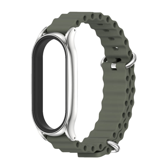 For Xiaomi Mi Band 8 Mijobs Plus Case Marine Silicone Breathable Watch Band(Khaki Green Silver)