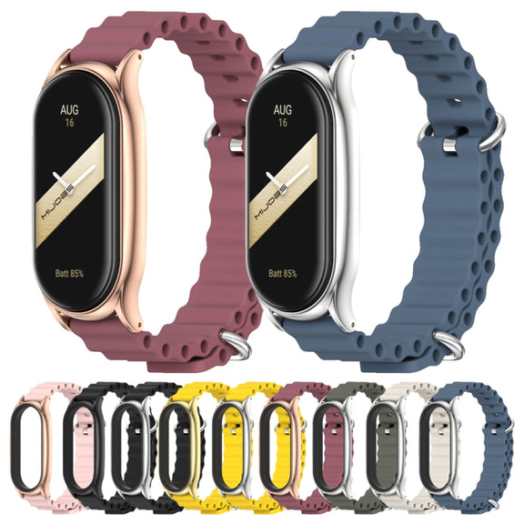For Xiaomi Mi Band 8 Mijobs Plus Case Marine Silicone Breathable Watch Band(Black Silver)