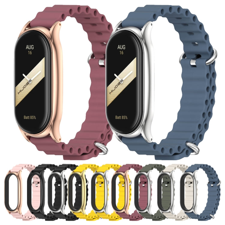 For Xiaomi Mi Band 8 Mijobs Plus Case Marine Silicone Breathable Watch Band(Grey Silver)