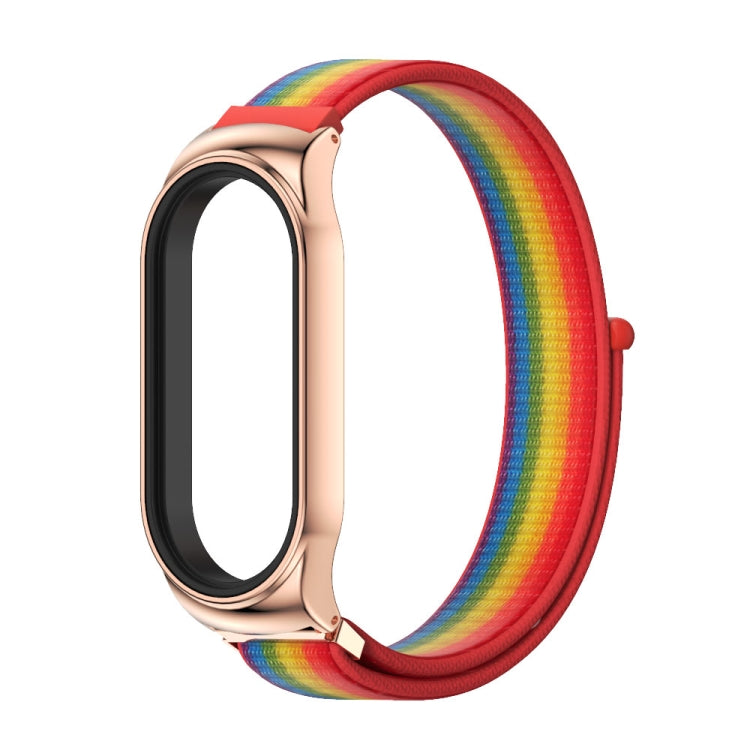 For Xiaomi Mi Band 8 Mijobs CS Case Breathable Nylon Loop Watch Band(Rainbow Rose Gold)