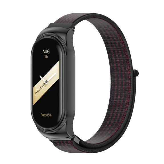 For Xiaomi Mi Band 8 Mijobs CS Case Breathable Nylon Loop Watch Band(Black Red)