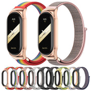 For Xiaomi Mi Band 8 Mijobs CS Case Breathable Nylon Loop Watch Band(Rainbow Rose Gold)