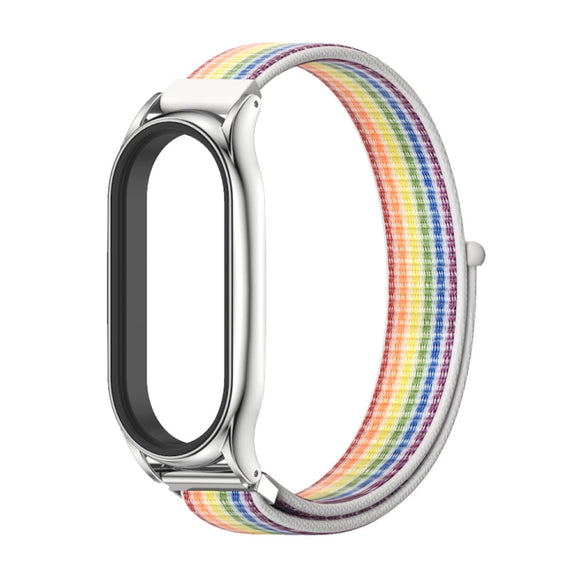 For Xiaomi Mi Band 8 Mijobs Plus Case Breathable Nylon Loop Watch Band(Colorful Silver)