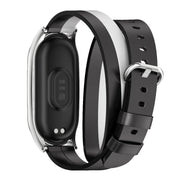 For Xiaomi Mi Band 7 Mijobs Plus Case Double-Loop Leather Watch Band(Black+White+Silver)