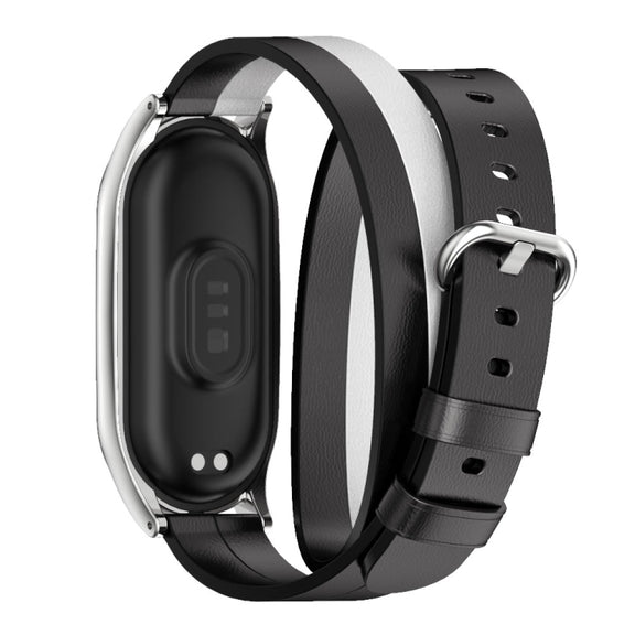 For Xiaomi Mi Band 7 Mijobs Plus Case Double-Loop Leather Watch Band(Black+White+Silver)