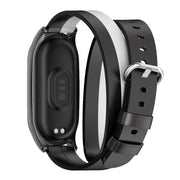 For Xiaomi Mi Band 6 / 5 / 4 / 3 Mijobs Plus Case Double-Loop Leather Watch Band(Black+White)