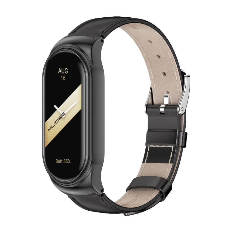 For Xiaomi Mi Band 8 Mijobs CS Case Genuine Leather Top Layer Cowhide Watch Band(Black)