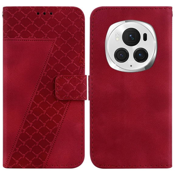 For Honor Magic6 Pro Seven-shaped Embossed Leather Phone Case(Red)