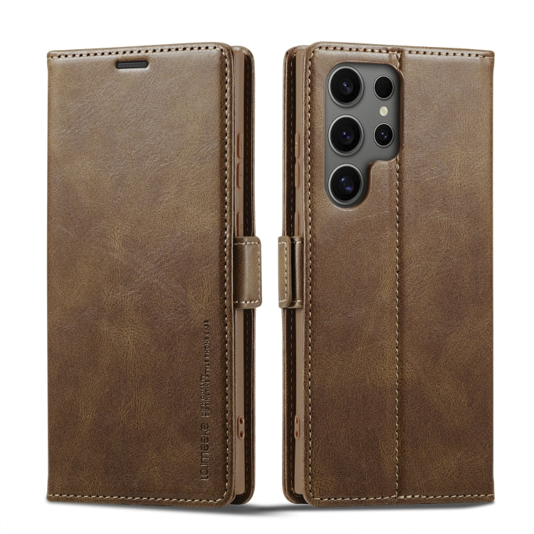 For Samsung Galaxy S24 Ultra LC.IMEEKE RFID Anti-theft Leather Phone Case(Brown)