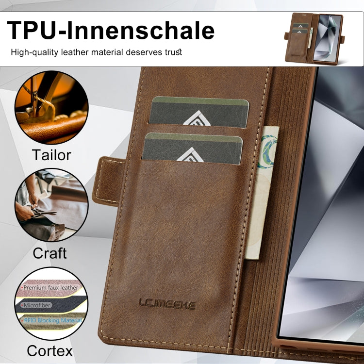 For Samsung Galaxy S24 Ultra LC.IMEEKE RFID Anti-theft Leather Phone Case(Brown)