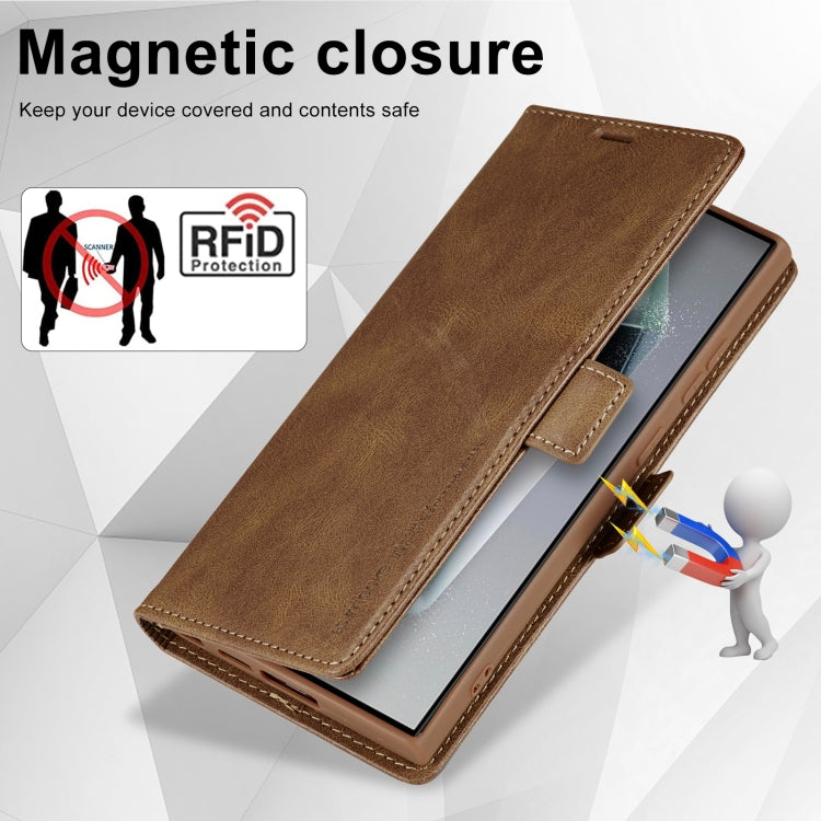 For Samsung Galaxy S24 Ultra LC.IMEEKE RFID Anti-theft Leather Phone Case(Brown)
