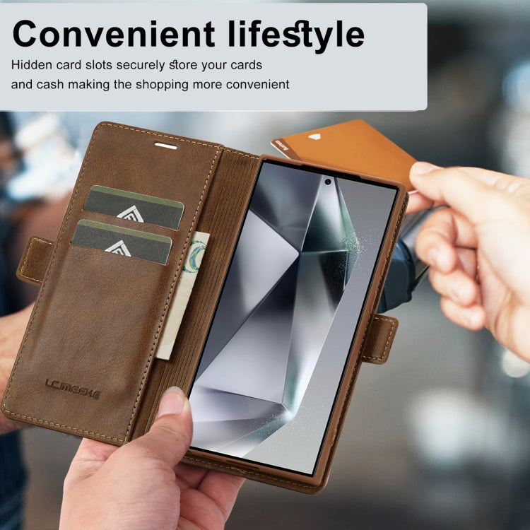 For Samsung Galaxy S24 Ultra LC.IMEEKE RFID Anti-theft Leather Phone Case(Brown)