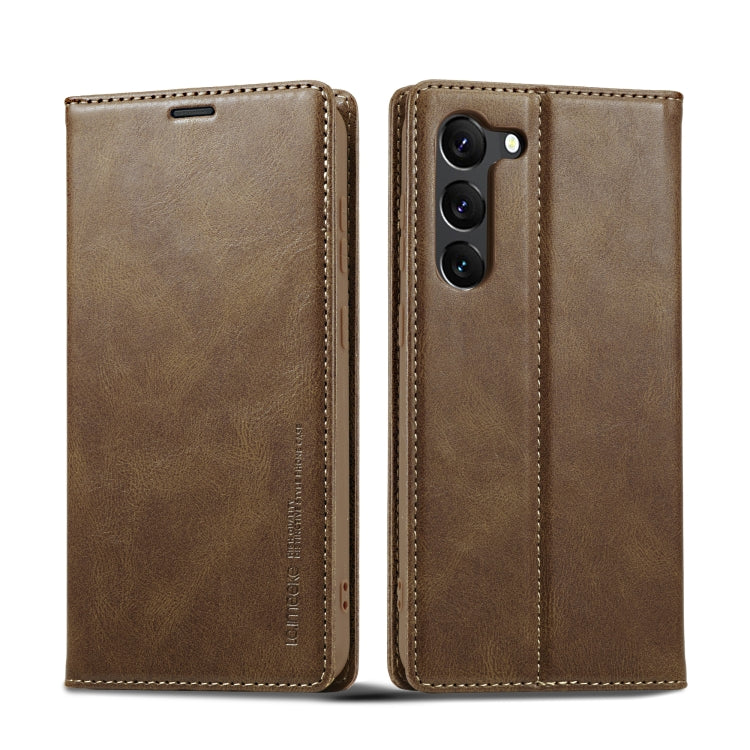 For Samsung Galaxy S24 LC.IMEEKE RFID Anti-theft Leather Phone Case(Brown)