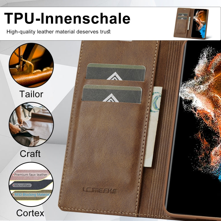 For Samsung Galaxy S24 LC.IMEEKE RFID Anti-theft Leather Phone Case(Brown)