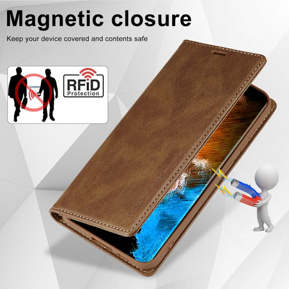 For Samsung Galaxy S24 LC.IMEEKE RFID Anti-theft Leather Phone Case(Brown)