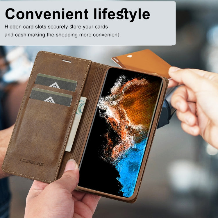 For Samsung Galaxy S24 LC.IMEEKE RFID Anti-theft Leather Phone Case(Brown)