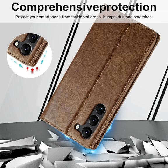 For Samsung Galaxy S24 LC.IMEEKE RFID Anti-theft Leather Phone Case(Brown)