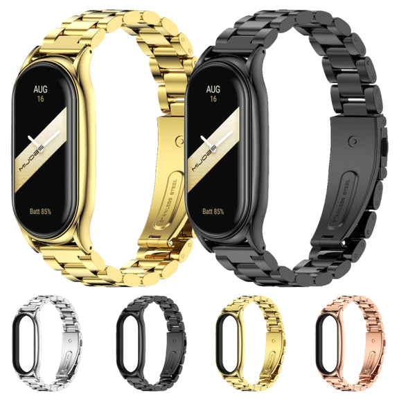 For Xiaomi Mi Band 8 Mijobs Plus Case Three Bead Metal Stainless Steel Watch Band(Silver)