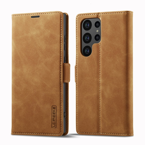 For Samsung Galaxy S24 Ultra 5G LC.IMEEKE Strong Magnetism Microfiber Leather Phone Case(Brown)