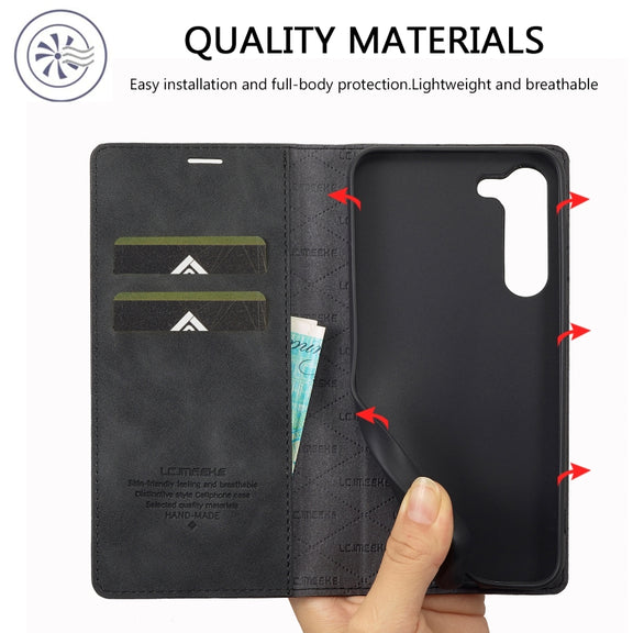 For Samsung Galaxy S24+ 5G LC.IMEEKE Strong Magnetism Microfiber Leather Phone Case(Black)