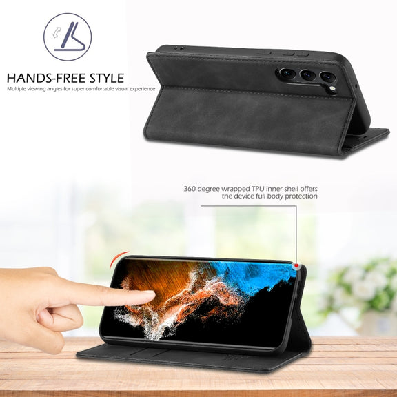 For Samsung Galaxy S24+ 5G LC.IMEEKE Strong Magnetism Microfiber Leather Phone Case(Black)