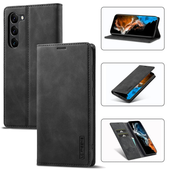 For Samsung Galaxy S24+ 5G LC.IMEEKE Strong Magnetism Microfiber Leather Phone Case(Black)