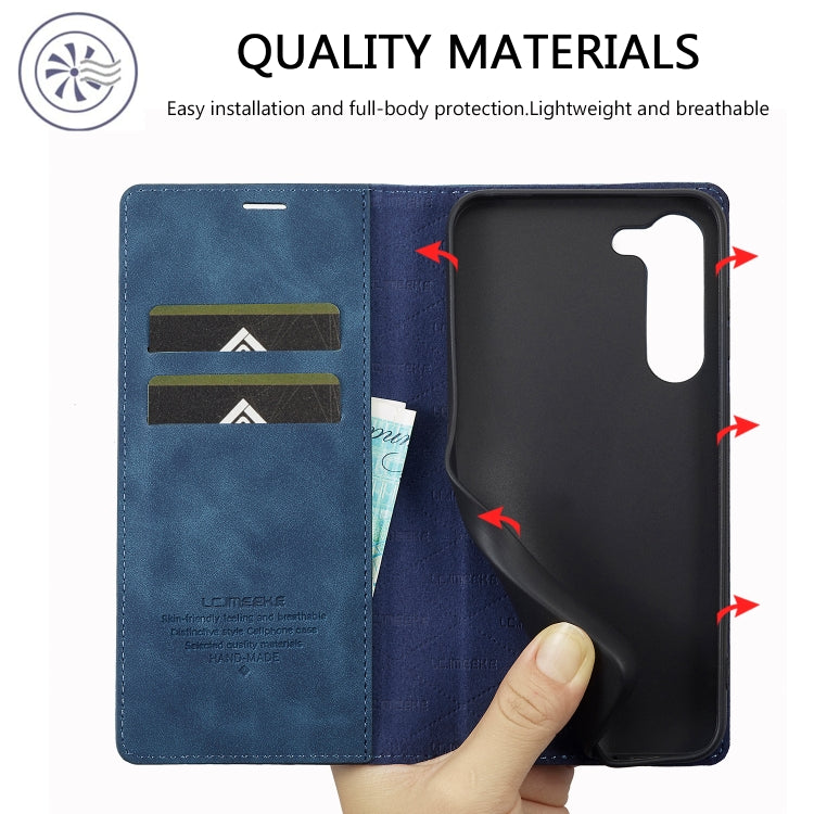 For Samsung Galaxy S24+ 5G LC.IMEEKE Strong Magnetism Microfiber Leather Phone Case(Blue)